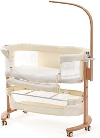 img 4 attached to 👶 YOLEO Baby Bassinet Bed: Height-Convertible Sleeper for Newborn-6 Months with Storage Basket & Wheels - Beige Style