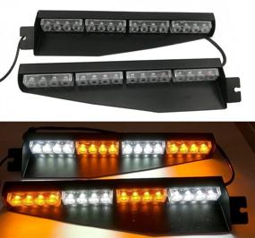 img 4 attached to TASWK 32LED 32W LED Lightbar Visor Light Windshield Emergency Hazard Warning Strobe Beacon Split Mount Deck Dash Lamp (Amber And White)