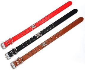 img 3 attached to 🐶 Spiked Leather Dog Collar - Skull Rivet Studs with 2 Rows of Bullet Rivets - Stylish PU Leather Pet Accessories for Medium and Large Dogs