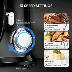 img 3 attached to 🍰 KICHOT SM-1533 Stand Mixer - 10+P Speed, 4.8 Qt. Tilt-Head Dough Mixer with Dough Hook, Beater, Wire Whisk & Splash Guard Attachments for Baking, Cake, Cookie, Kneading - Household Stand Mixers