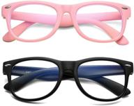 2 pack azorb kids blue light blocking glasses: unbreakable frame for boys & girls - all pink+ matte black logo