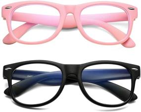 img 4 attached to 2 Pack AZorb Kids Blue Light Blocking Glasses: Unbreakable Frame for Boys & Girls - All Pink+ Matte Black