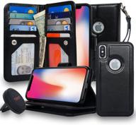 navor magnetic detachable wallet case and universal car mount [rfid protection][10 card slots] [3 money pocket] compatible for iphone x / 10-5 logo