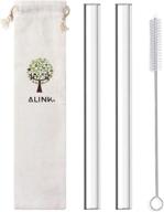 🥤 alink glass boba straw: reusable wide clear smoothie straws (set of 2) with cleaning brush - 14mm x 9 inches logo