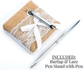 img 1 attached to 🎁 Rustic Burlap and Lace Wedding Guest Book Set - Elegant Pen Holder and Silver Pen Included - 120 Lined Pages for Guest Thoughts - Beautifully Packaged in Gift Box (Burlap Bow with Pearl Center)