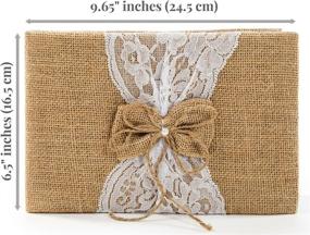 img 2 attached to 🎁 Rustic Burlap and Lace Wedding Guest Book Set - Elegant Pen Holder and Silver Pen Included - 120 Lined Pages for Guest Thoughts - Beautifully Packaged in Gift Box (Burlap Bow with Pearl Center)