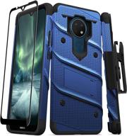 📱 zizo bolt series nokia c5 endi case with screen protector kickstand holster lanyard - blue & black logo