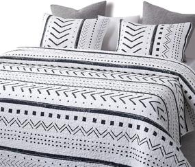 img 2 attached to 🛌 Wake In Cloud - Aztec Quilt Set: Black White Geometric Modern Pattern Print - 100% Cotton Fabric with Soft Microfiber Fill - Queen Size Bedspread Coverlet Bedding (3pcs)