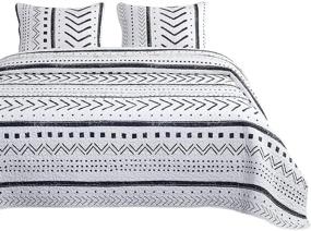 img 4 attached to 🛌 Wake In Cloud - Aztec Quilt Set: Black White Geometric Modern Pattern Print - 100% Cotton Fabric with Soft Microfiber Fill - Queen Size Bedspread Coverlet Bedding (3pcs)