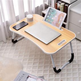 img 2 attached to Beige Laptop Desk: Portable & Multi-functional Bed Tray Table for Reading, Eating, Working, Gaming, Drawing