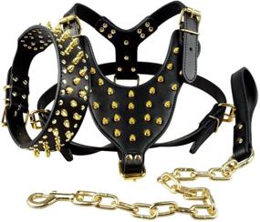 img 4 attached to 🐾 Spiked Leather Collar, Leash, and Harness Set for Medium to Large Pitbull and Boxer Dogs by Berry Pet