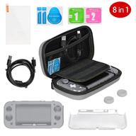 🎮 nintendo switch lite accessories bundle, portable carrying case for nintendo switch lite, charging cable, tempered glass screen protector, 2 joystick caps, silicone + crystal case shell, gray, 8 in 1 logo
