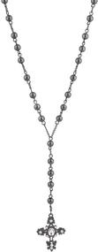 img 4 attached to 📿 LUX ACCESSORIES Rhinestone Long Cross Beads Necklace with Crystal Black Rosary Design – Catholic Chain