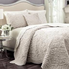 img 1 attached to Stylish Modern Glam: Vue Plush Décor Floral 3-Piece Coverlet Set for King Size Bed in Ivory
