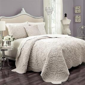 img 2 attached to Stylish Modern Glam: Vue Plush Décor Floral 3-Piece Coverlet Set for King Size Bed in Ivory