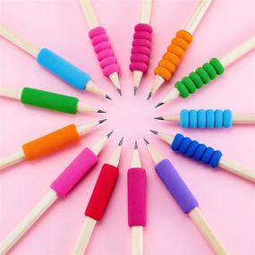 img 2 attached to 🖋️ Enhance Writing Comfort with 150 Foam Pencil Grips for Kids: Soft Pen Gripper Writing Aid in Random Colors & Mixed Shapes