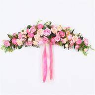 🌸 lvydec artificial rose flower swag, 25-inch decorative pink rose swag with green leaves and silk ribbon for wedding arch, front door, and wall décor логотип