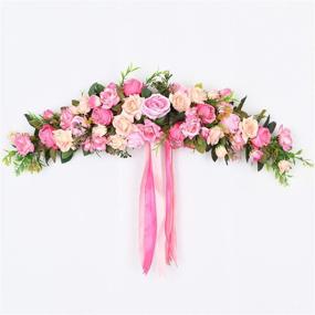 img 4 attached to 🌸 Lvydec Artificial Rose Flower Swag, 25-Inch Decorative Pink Rose Swag with Green Leaves and Silk Ribbon for Wedding Arch, Front Door, and Wall Décor