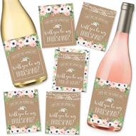 🌸 kraft floral bridesmaid proposal stickers and wine bottle labels - bridal party favors, maid of honor gift ideas, asking bridesmaids to be in wedding, must-have for wedding day логотип