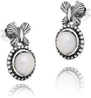 🦋 pz paz creations butterfly textured sterling silver cultured pearl stud earrings for women girls, hypoallergenic for pierced ears logo