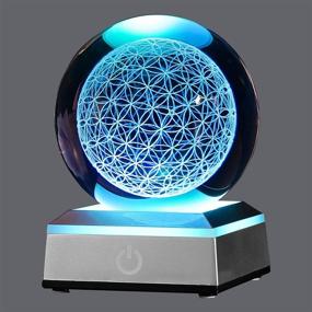 img 4 attached to XINTOU 3D Flower of Life Crystal Ball with Colorful LED Lighting and Laser Engraved Flower Design in a Sphere, Touch Base Included