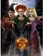 🎃 adults' 5d halloween diamond painting kits - handmade cross stitch embroidery round rhinestone mosaic craft with three pumpkin witches - creative halloween decoration logo