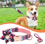 🌸 customizable leash and collar set for female dogs - floral pattern with detachable flower, personalized with gold buckle - suitable for small, medium, and large breeds logo