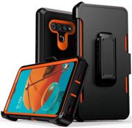 📱 2020 lg k51 case: heavy duty shockproof armor protector with belt clip holster - black+orange logo