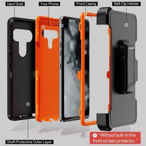 img 2 attached to 📱 2020 LG K51 Case: Heavy Duty Shockproof Armor Protector with Belt Clip Holster - Black+Orange