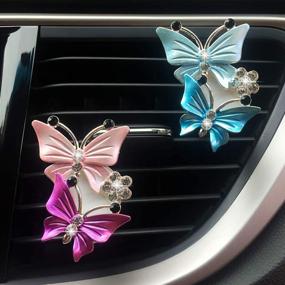 img 3 attached to Bling Car Accessories for Women - Universal Rhinestone Air Freshener with Stylish Charm Clips and Reusable Pads in Blue Butterfly Design