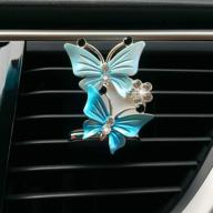 bling car accessories for women - universal rhinestone air freshener with stylish charm clips and reusable pads in blue butterfly design logo