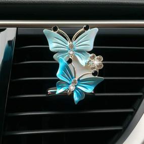 img 4 attached to Bling Car Accessories for Women - Universal Rhinestone Air Freshener with Stylish Charm Clips and Reusable Pads in Blue Butterfly Design