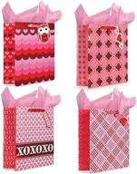 set of 4 b-there xoxo gift bags with glitter and reflective foil designs for mothers day or valentines day, including tissue paper - large, pink/red logo