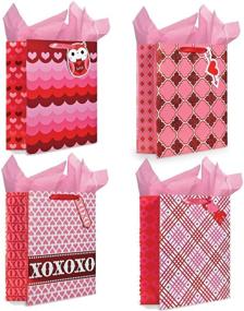 img 1 attached to Set of 4 B-THERE XOXO Gift Bags with Glitter and Reflective Foil Designs for Mothers Day or Valentines Day, including Tissue Paper - Large, Pink/Red