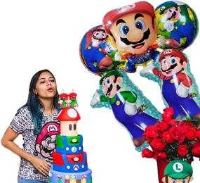 img 1 attached to 🎈 5-Piece Super Mario Brothers Theme Party Aluminum Foil Balloons for Kids' Birthday Party Decoration Supplies