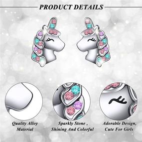 img 2 attached to 🐱 8 Pairs Cute Cat Star Unicorn Stud Earrings Set - Tiny Earrings for Girls