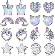 🐱 8 pairs cute cat star unicorn stud earrings set - tiny earrings for girls logo