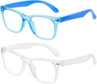 👓 ahxll kids blue light blocking glasses 2-pack - computer gaming video glasses for girls and boys age 3-12 - anti eyestrain - transparent and transparent blue frames logo