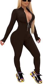img 4 attached to Stunning XXTAXN Women's Bodycon Long Sleeve V Neck Jumpsuit Rompers with Zipper - Embrace Ultimate Allure!