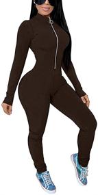img 2 attached to Stunning XXTAXN Women's Bodycon Long Sleeve V Neck Jumpsuit Rompers with Zipper - Embrace Ultimate Allure!