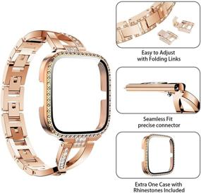 img 3 attached to 💎 Seltureone Fitbit Versa 2 Band with Screen Protector PC Case - X-Shaped Rhinestone Jewelry Wristband & Bling Full Cover Protective Case in Rose Gold