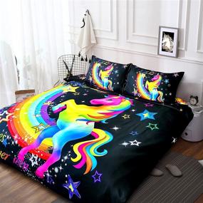 img 3 attached to 🦄 SFJ-CA Unicorn Duvet Cover Twin: Adorable Kids Bedding Set with Rainbow Comforter - Twin Size, Black Cartoon Theme - Includes Zipper Closure and 2 Pillowcases