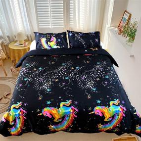 img 2 attached to 🦄 SFJ-CA Unicorn Duvet Cover Twin: Adorable Kids Bedding Set with Rainbow Comforter - Twin Size, Black Cartoon Theme - Includes Zipper Closure and 2 Pillowcases