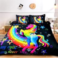 🦄 sfj-ca unicorn duvet cover twin: adorable kids bedding set with rainbow comforter - twin size, black cartoon theme - includes zipper closure and 2 pillowcases logo