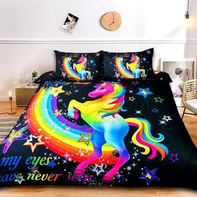 img 4 attached to 🦄 SFJ-CA Unicorn Duvet Cover Twin: Adorable Kids Bedding Set with Rainbow Comforter - Twin Size, Black Cartoon Theme - Includes Zipper Closure and 2 Pillowcases