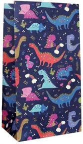 img 4 attached to 🦕 Dinosaur Party Favor Bags - Set of 24 Colorful Cute Dinosaur Patterned Goodie Gift Bags in Dark Blue Kraft Paper - Ideal for Dinosaur Theme Birthday Party Decorations - 9.5" x 5.5" x 3.25