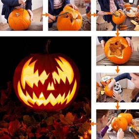 img 4 attached to 🎃 Профессиональный набор для вырезания тыквы на Хэллоуин: инструменты из нержавеющей стали для легкой скульптуры - 5 предметов с сумкой-мешком и бумажными резьбами.