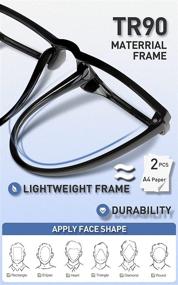 img 3 attached to Blue Light Glasses 2 Pack for Women and Men - Lightweight Square Eyeglasses Frame with Blue Light Blocking Filter for Computer, Gaming, Anti Eye Strain