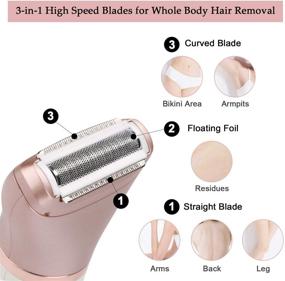 img 3 attached to 🌸 RenFox Electric Razor for Women - 2 in 1 Shaver for Bikini, Legs, Armpit, Face - Wet & Dry, Painless Rechargeable Bikini Trimmer - 2 Changeable Heads (Rose Gold)