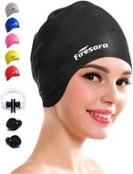 🏊 firesara silicone swim cap with ear cover, long hair swimming cap for dreadlocks or short hair, unisex earmuffs for women men adult youth, keeping hair clean and ears dry logo